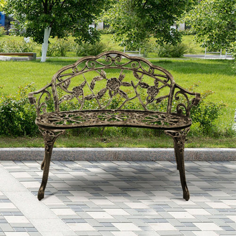 Outdoor Patio Garden shops Bench Yard Park Furniture Cast Aluminum Antique Rose